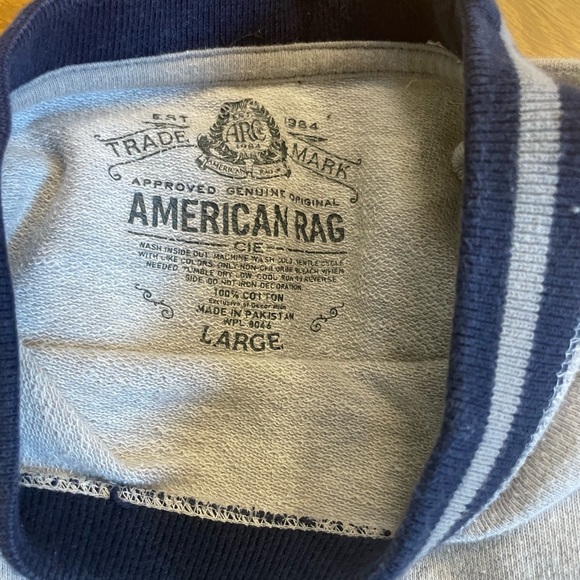 American Rag CIE Large Men's Varsity Crewneck Sweater/Sweatshirt, Gray/Navy - Picture 3 of 5